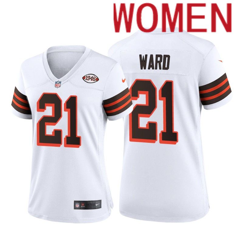 Women Cleveland Browns 21 Ward Nike White 1946 Collection Alternate Game NFL Jersey